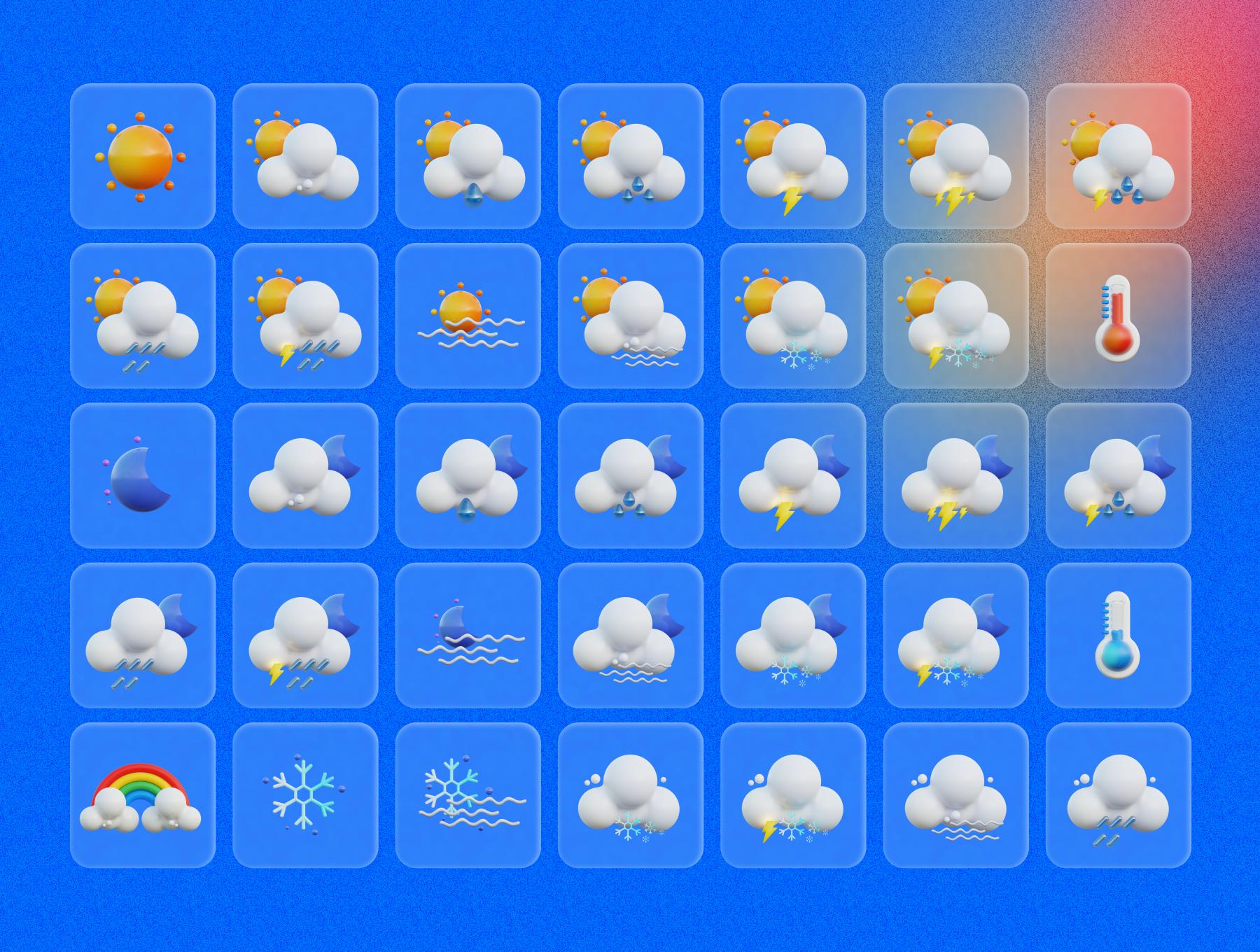 Weatheryx - 天气预报3D图标包 Weatheryx - Weather Forecasts 3D Icons Pack blender, figma格式-3D/图标-到位啦UI